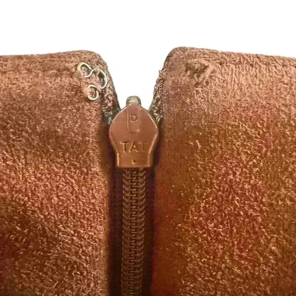 Ann Taylor Faux Suede Brown Knee Length Dress 8P Gold Zipper Pockets Fall - Picture 4 of 7